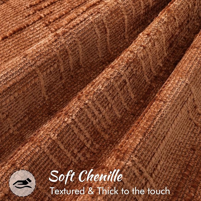 decorUhome Chenille Throw Pillow Covers 22x22 Set of 2, Thick Textured Slubby Neutral Decorative Pillow Covers with Elegant Design for Couch, Sofa, Living Room, Rust