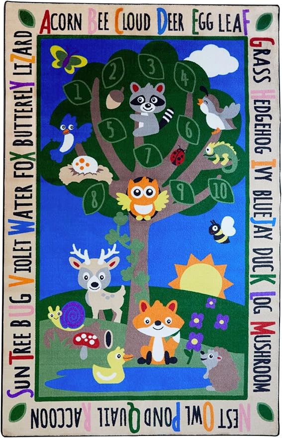 KIDCARPET.COM Forest Alphabet Learning Rug 6' x 8'6" Rectangle, Educational Classroom Rug, Kids Learning Play Mat | Area Rug for Bedroom or Playroom