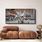 KLAKLA Wall Art for Living Room - White Plum Blossom Brown Trunk Natural Landscape Wall Decor Framed Picture Artwork for Wall Modern Paingings Extra Large Wall Art