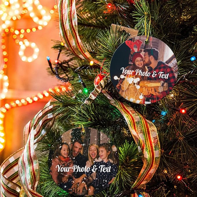 Personalized Christmas Ornaments 2025 Photo Ornament Christmas Tree Custom Ornaments with Picture Customized Ornaments for Family Couples Wedding Xmas Tree Home Decorations Set of 4