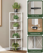 5-Tier Corner Shelf, Corner Bookcase, 55.2" Tall Vertical Display Rack, Plant Stand, Open Storage Shelf, for Living Room, Bedroom, Study, Kitchen, White TCJ12WB