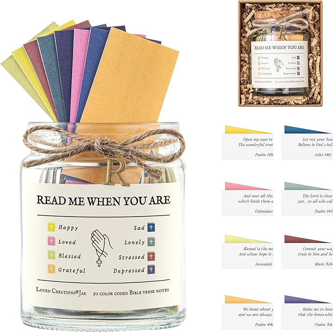 Bible Verse Jar for Christmas Gifts, Initial R Read Me When Prayer, Emotion and Feelings Scripture, Uplifting Jar Christian Gifts for Women, Scriptural Study Supplies Men Art Work for Family