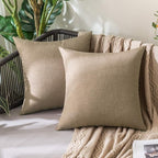 MIULEE Pack of 2 Decorative Outdoor Solid Waterproof Throw Pillow Covers Euro Sham Faux Linen Garden Farmhouse Cushion Cases for Patio Tent Balcony Couch Sofa 26x26 Inch Khaki