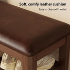 Solid Rubberwood Shoe Bench with Cushion, 3-Tier Entryway Bench with 14.6" Tall Boot Storage, Adjustable Shelves Shoe Rack Bench Used for Mudroom, Bedroom, Hallway, Walnut Finish (39.4" W)