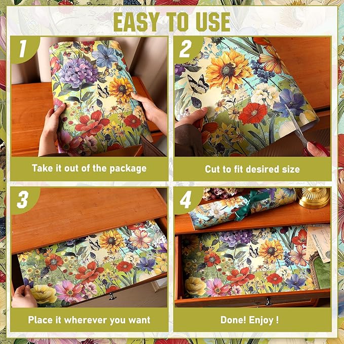 BBTO 20 Sheet Scented Drawer Liners for Dressers 15.8" x 22" Scented Fragrant Cabinet Paper Liners Non Adhesive Drawer Paper Mats for Bedroom Home Closet Shelves(Flower)