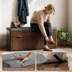Shoe Bench with Storage - Lift Top Entryway Bench with Hidden Storage, Shoe Rack with Adjustable Shelves and Cushioned Seat, Wooden End of Bed Bench for Bedroom, Living Room and Hallway,Walnut