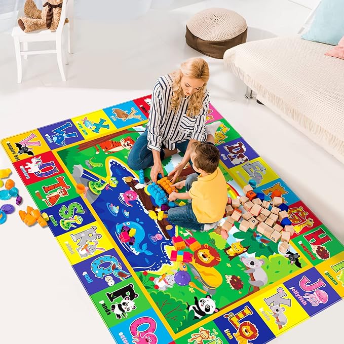 Soft Non-Toxic Baby Play Mat with ABC Alphabet - Foldable Crawling Mat for Infants & Toddlers, Extra Thick Floor Mat for Nursery, Playroom, Daycare | Non-Slip, Machine Washable (78.7X59 INCH)