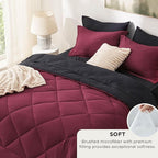 Bedsure King Size Comforter Set - 7 Pieces Reversible Burgundy and Black Bedding, King Size Bed Set for All Seasons, Bed in a Bag with Down Alternative Comforter, Sheets, Pillowcases & Shams