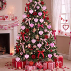 XmasExp Valentines Day Decor Heart Ornaments for Christmas Tree Decorations Set of 24 Pink Heart Shaped Bauble Perfect for Valentine's Day Wedding Anniversaries and Party Supplies（Pink）