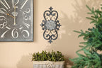 Metal Flowers Wall Art, 15.75” x 9” Metal Scroll Floral Wall Decor, Hanging Wall Sculpture with Wooden Bohemian Flower, Iron Wall Decoration for Living Room Kitchen, Outside Wall Decor for Garden