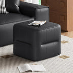 Black PU Cube Pouf Vanity Ottoman, Square Faux Leather Footrest Vanity Stool for Living Room, Bedroom, Kids Room, Comfy Floor Pouf for Home Decor
