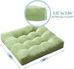 Meditation Floor Pillow Set of 2, Square Large Pillows Seating for Adults, Tufted Corduroy Cushion for Living Room Tatami, Green 22x22 Inch