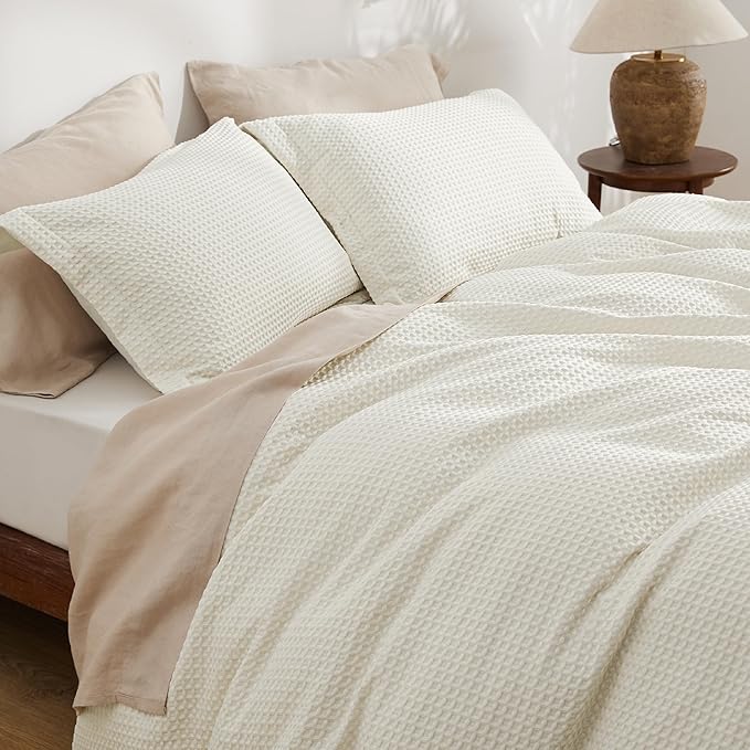 Bedsure Luxury Waffle Duvet Cover King Size - Textured Duvet Cover Set, Soft, Breathable Bedding Set (104"x90") with 2 Pillow Shams for All Season, Irovy White, Comforter Not Included