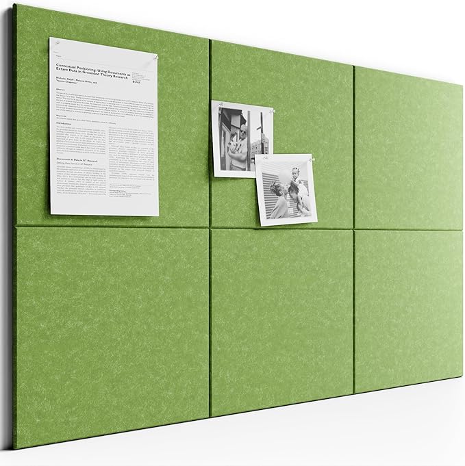 Bumusty Large Cork Board 36" x 24" Alternative - 6 Pack Felt Wall Tiles with 40 Safe Removable Adhesive Tabs, 30 Pushpins, Cork Boards for Walls Pin Board Bulletin Board Office Decor (Kelly Green)