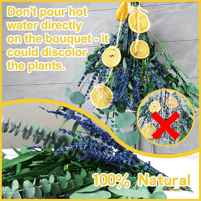 5 Kinds Mix Dried Eucalyptus & Lavender Flowers Bundle for Shower , 15''-17''Natural Real Fresh Preserved Eucalyptus Leaves and Lemon Hanging Plants, Home Bathroom Decor, Fragrance