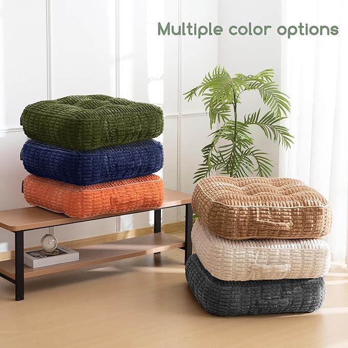 6" Washable Floor Pillow Cushion for Adults, Meditation Cushion Pillow, Removable Tufted Blended Corduroy Cover, Large Square Floor Sitting for Tatami Living Room or Yoga, 2Pack, Machine Washable