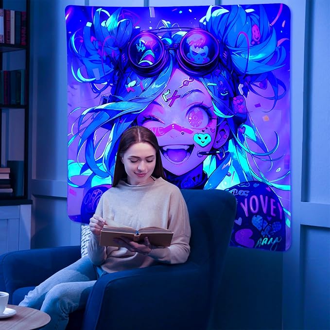 HOUHUANG Anime Fluorescent Tapestry - 59x59 Inches Large Wall Hanging for Room Decoration, Glow-in-the-Dark Trippy Boho Style with Blacklight Effects, Perfect for Bedroom and Custom Tapestry Lovers (The Winning Girl)