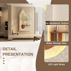 LED Sandstone Wall Decor, 3D Wall Art Sculpture, Simulated Plants, Glass Vase & Remote Control 3 Color Light for Living Room, Bedroom, Corridor(Light Coffee,47.2 * 13in)