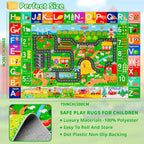 Kids Rugs for Toy Cars Playroom 78.7"×59" ABC Farm Life Road Traffic Kids Car Road Rugs Village Map Play Mat for Toddlers Boys Room Family Tummy Time Playtime Learning Carpet