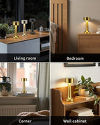 PUSU Cordless LED Gold Small Table Lamps Set of 2, Portable Rechargeable 4000mAh Battery Operated Desk Lamp, 3 Color Stepless Dimming for Kids, Restaurant, Bedside, Outdoor, Bar, Night Light, Gift