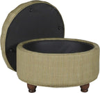 Homepop Home Decor |N8264-F1077 | Button Tufted Woven Round Storage Ottoman | Ottoman with Storage for Living Room & Bedroom, Tan & Cream Tweed