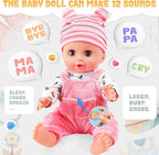 SMILESSKIDDO Baby Doll Set - 14" Babydoll with Dolls Accessiores, Realistic Pretend Play Doll Includes Carrier Bassinet Bed, Feeding Set, Doll Clothes, Toddler Toys Gifts for 1 2 3 4 5 Year Old