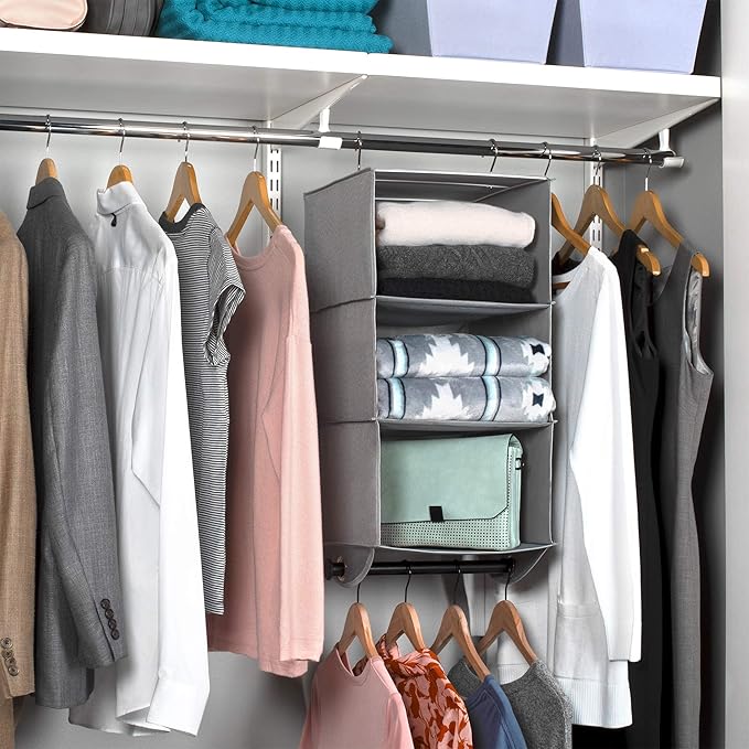 HOLDN’ STORAGE - 3 Shelf Hanging Closet Organizer with Metal Rod - Bamboo Inserted, Holds up to 24 pounds - 24” W x 12” D x 29.5”H - Perfect for College Dorms & RV Hanging Organizer