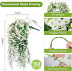 Artificial Hanging Flowers for Outdoors, 4 PCS UV Resistant Faux Plants Silk Realistic 150 Morning Glory Each Vines, Fake Plastic Floral for Garden Patio Spring Summer Decor, White