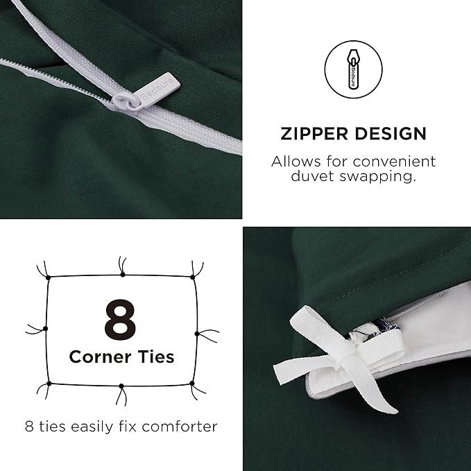 Bedsure Duvet Cover Full Size with Fitted Sheet - 4 Pieces Prewashed Cotton-Like Polyester Extra Soft Bedding Set, Includes 1 Duvet Cover 80x90 Inches, 2 Pillow Shams, 1 Fitted Sheet, Forest Green