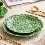 KAMMAK Ceramic Decorative Plate Set of 2, Porcelain Plates for Kitchen Dining Room Wine Cabinet Home Decor, Vintage Collector Plates with 2 Display Stand, Green Flowers (8-inch + 10-inch)