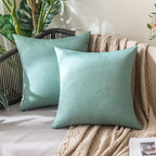MIULEE Pack of 2 Decorative Outdoor Solid Waterproof Throw Pillow Covers Spring Faux Linen Garden Farmhouse Cushion Cases for Summer Patio Tent Balcony Couch Sofa 18x18 Inch Teal