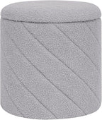 Round Ottoman with Storage, Boucle Foot Rest Stool with Reversible Tray Lid, Folding Teddy Ottoman Coffee Table for Dorm Living Room Bedroom Entryway, Grey,13" x 13" x 13.8"