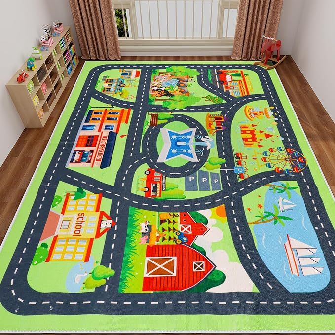 Kids Carpet Car Play Rug, City Life Traffic Road Kids Rug Playmat,Non Slip Children Educational Game Car Mat Area Rug for Playroom Baby Toddler Boys Bedroom Classroom (118X78.7 INCH, Style 2)