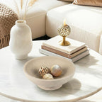 Modern Decorative Fruit Bowl for Keys Entryway Table, Holder Kitchen Countertop Minimalist Home Decor Accents Aesthetic With Pedestal,Artificial Stone Beige