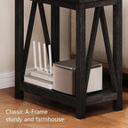 ChooChoo Farmhouse End Table, Narrow Side Table, Slim End Table with Storage Shelf for Small Spaces, Rustic Nightstand, for Living Room, Bedroom Black
