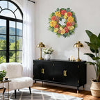 24-Inch Spring Wreath for Front Door with Hydrangeas Dahlias Daisy Silk Flowers and Berry Greenery for All Seasons Indoor Outdoor Wedding Farmhouse Porch Wall Living Room Home Wedding Decor