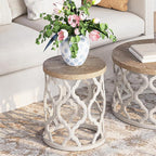 karlott Farmhouse End Table, 18.5'' French Country Round Side Table, Distressed Top Side Table with Curved Motif Frame Base for Boho, End Tables Living Room, Bedroom, Small Space, Easy Assembly