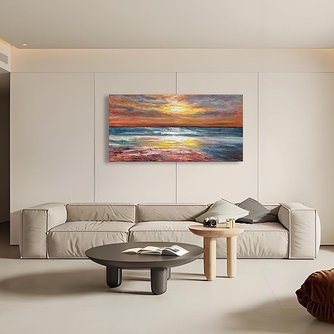 Art Sea Sunset Landscape Modern Abstract Oil Painting Oil on Canvas Wall Art Decoration 30x60 inches