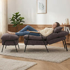 MCombo Accent Recliner Chair with Ottoman, Modern Fabric Armchair, Upholstered Sofa Bed for Living Room Bedroom, Small Space 4055 (Black Frame, Grey)