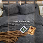 Sasttie Twin XL Comforter Set, 5-Piece Bed in a Bag, Pintuck Bedding Set for All Season, Includes Comforter, Flat Sheet, Fitted Sheet, Pillowcase and Pillowsham, Dark Grey