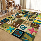 ABC Education Area Rug Children's Range of Rugs for Learning English Letters and Math Symbols Prints Retro Multicolor Patchwork Carpet Kids Gaming Throw Rugs for Nursery Dorm Classroom, 5x7ft