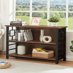 HOMISSUE Book Shelf, 3 Tier Long Bookshelf with Storage, Engineered Wood and Metal Shelf Bookcase, Low Short Bookcases for Small Space, Living Room, Bedroom, Office, Rustic Brown