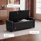 SUNWAVE Storage Ottoman Bench, PU Leather End of Bed Storage Bench with Button Tufted, Safety Hinge Lid, Large Ottoman for Bedroom, Living Room & Entryway