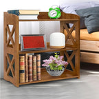 Brown Bookcase by Natural Wood, 4 Tier Bookshelf, Small Book Shelves Freestanding Display Storage Shelves. Open Bookshelf for Bedroom, Living Room and Office (Brown, 3 Tier)