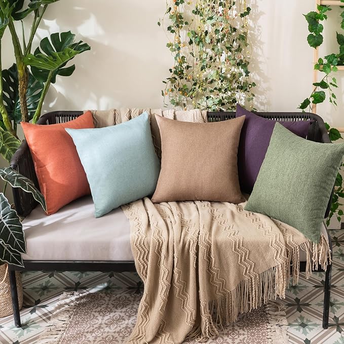 MIULEE Pack of 2 Decorative Outdoor Solid Waterproof Throw Pillow Covers Spring Faux Linen Garden Farmhouse Cushion Cases for Patio Tent Balcony Couch Sofa 18x18 Inch Gray Green
