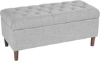 Homepop Home Decor | Tufted Ainsley Button Storage Ottoman Bench with Hinged Lid | Ottoman Bench with Storage for Living Room & Bedroom,Gray Woven