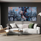 Navy Blue Abstract Wall Art Woman Picture for Living Room Modern Home Bedroom Decoration New York City Framed Cityscape Artwork Decor 29x58IN