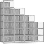 Pinkpum 18 Pack X-Large Shoe Storage Boxes Fit Size 12, Shoe Organizer for Closet Clear Plastic Stackable Shoe Dispaly Case Holder Bins, Sneaker Storage for Sneakerheads Grey