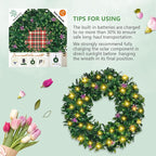 Solar Spring Wreath for Front Door Pre-lit 16inch 30LED Wreaths Spring Summer Decor for Outside Aftificial Purple Flower Wreaths Home Decorations Wreath for Door Festival Decor