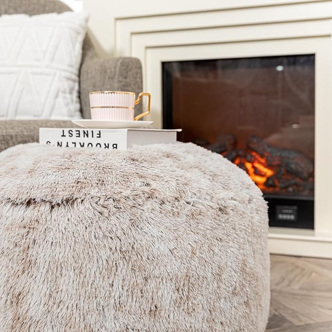 Ottoman Pouf Unstuffed Round Foot Rest Poof Ottoman No Filler Floor Foot Stool Pouf Bean Bag Cover with Storage for Living Room Bedroom Snow Coffee